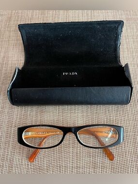 Classic Prada Black and Brown Trimmed Women’s Eyeglasses, with Prada on Temples